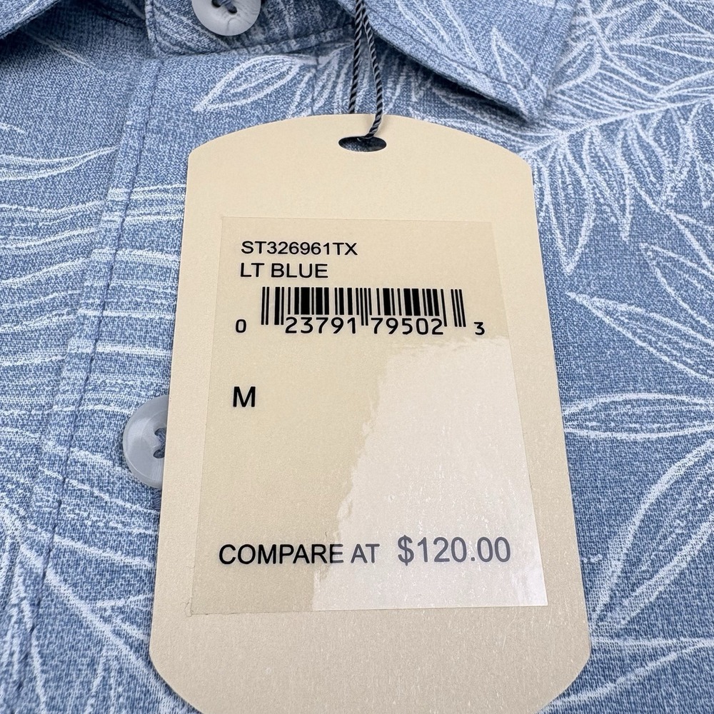 Tommy Bahama Men's Medium Palm Leaf Print Button-Down LT Blue Shirt ST326961TX - Picture 5 of 9